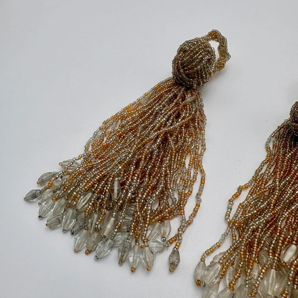 Set of 3 Beaded Tassel Napkin Rings Tie Backs Vintage Gold Silver Boho Decor